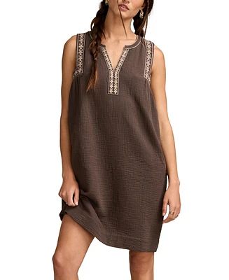 Lucky Brand Women's Cotton Embroidered-Trim Shift Mini Dress