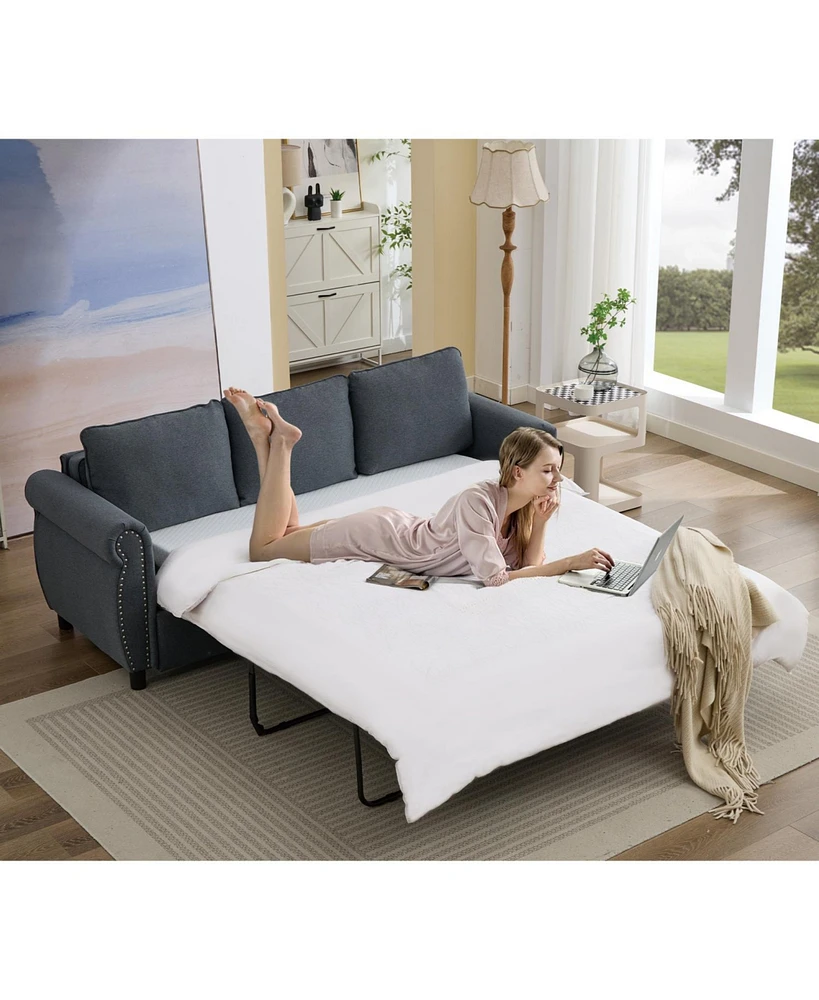 2-in-1 Queen Sleeper Sofa Bed with Memory Foam Mattress, Pull Out Couch Bed (Dark Gray