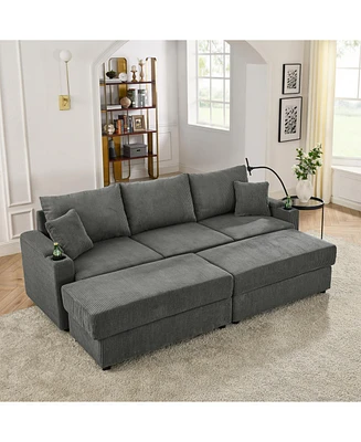 Modern Sofa Bed with Storage, Ottomans, & Charging Ports
