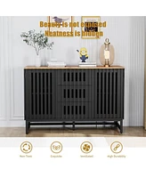 3 Drawer and 4 Shelves Dresser with Slatted Grille Striped Drawer and doors, Modern Style Dresser, High-Quality Mdf and Metal Leg