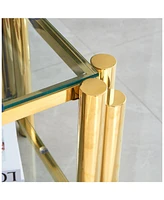 20" Square End Table with Glass & Stainless Steel, Gold Storage