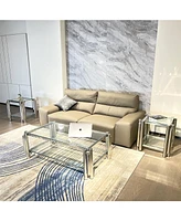 Modern 3-Piece Stainless Steel Coffee Table Set with Clear Glass Tops