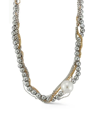 Rachel Zoe Two Tone Statement Mixed Chain Pearl Necklace