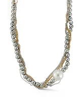 Rachel Zoe Two Tone Statement Mixed Chain Pearl Necklace