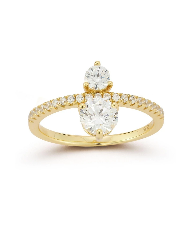 Rachel Zoe 14K Gold Plated Sterling Silver Two Stone Ring