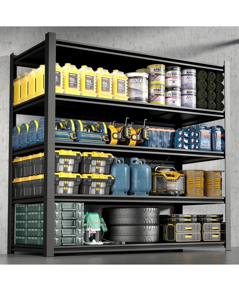 72.05 Inch Tall Black Metal Shelves with 5 Removable Dividers Are High Capacity and Load Bearing for Garages, Kitchens and Offices.