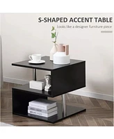 Coffee Tables for Living Room Modern Black Coffee Table with S-Shaped 3 Tiers Open Storage Shelf Matte Center Sofa Tea Table for Home Office Furniture