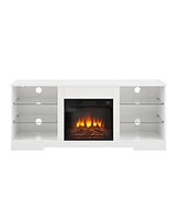 Tv Stand Electric Fireplace Glass Shelves
