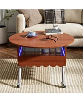 Round Lift-Top Coffee Table with Wheels, Metal Frame and Multi-Color Lighting in 27.6"