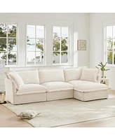 L-Shaped Slipcovered Sectional Sofa with Ottoman & Pillows