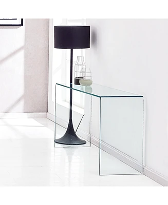Glass Console Table, Transparent Tempered Glass Console Table with Rounded Edges Desks, Sofa Table