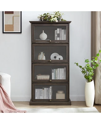 4-Tier Glass Display Cabinet with Flip-Up Doors: Collectors Showcase