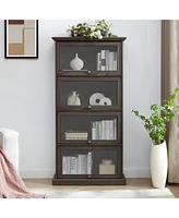 4-Tier Glass Display Cabinet with Flip-Up Doors: Collectors Showcase