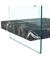 Elegant 31.4" Modern Square Coffee Table: Glass and Marble Pattern