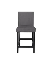 Contemporary Velvet Counter Stool with Nailhead Trim, Set of 2, Gray