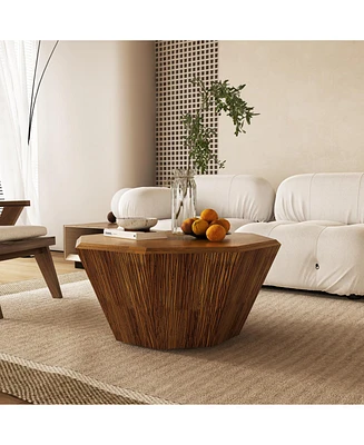 31.5" Octagonal log color Rubber wood Coffee Table, Coffee Table, Living Room Bedroom