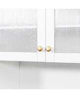 Farmhouse Pantry Cabinet, Pull-Out Shelves, 4 Doors - White