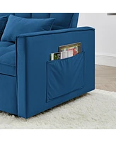 54.33 inch versatile foldable sofa bed in 3 lengths, modern sofa sofa sofa velvet pull-out bed, adjustable back (Blue)