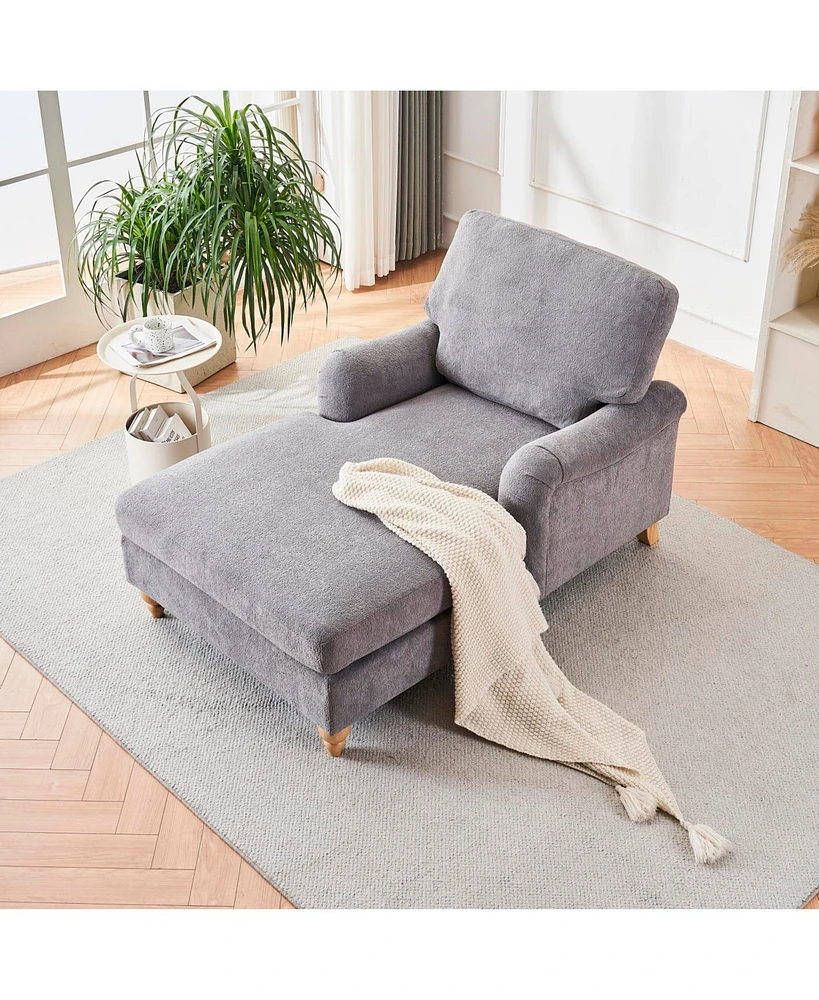 Modern Mid-Century Indoor Oversized Chaise Lounger Comfort Sleeper Sofa with Soild Wood Legs