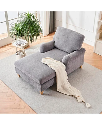 Modern Mid-Century Indoor Oversized Chaise Lounger Comfort Sleeper Sofa with Soild Wood Legs