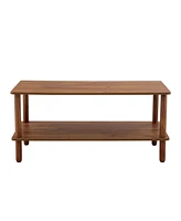 Modern 2-Tier Coffee Table with Open Shelf, Rubberwood Legs