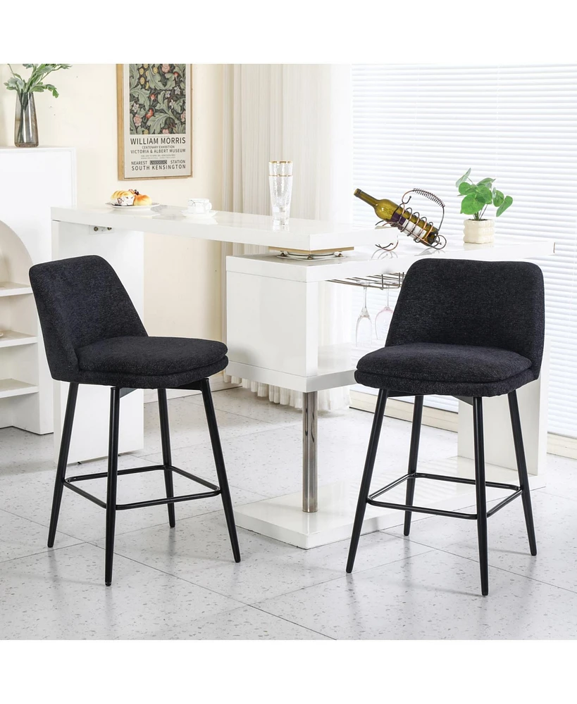 Upholstered Counter Bar Stools with Swivel and Back (Set of 2