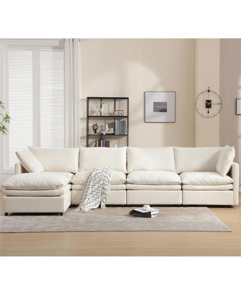 5-Seat U-Shaped Sectional Sofa with Sleeper and Chaise Lounge