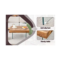 Natural Style Square Mdf Coffee Table - 31.5"x31.5" with Tempered Glass Legs.Density Board Sticker,Reinforced Glass