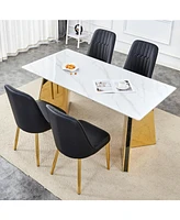Luxurious 63" Sintered Stone Table and 4 White Pu Chairs