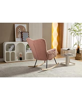 Teddy Fabric Rocking Chair With Adjustable Footrest,Pink