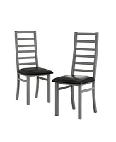 Modern Pu Leather Dining Chairs (Set of 2) with Steel Legs in Grey