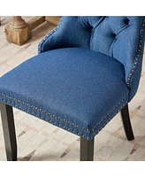 Nikki Tufted Upholstered Linen Dining Chair (Set of 2), Blue Linen