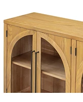 4-Door Sideboard Buffet with Glass Doors & Shelves