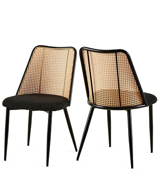Black Rattan Dining Chairs (Set of 2) with Cane Backs