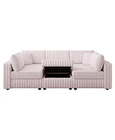 U-Shaped 6-Person Sofa with Ottoman, Light Pink, Modular Furniture