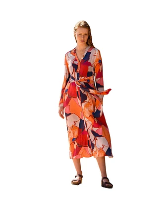 Celtic & Co. Women's Tie Front V-Neck Long Sleeve Midi Dress