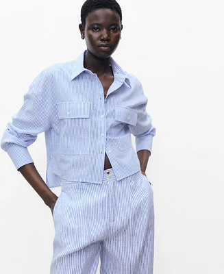 Mango Women's Pockets Striped Cropped Shirt