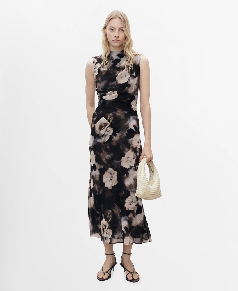 Mango Women's Floral-Print Draped Dress