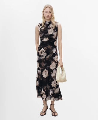 Mango Women's Floral-Print Draped Dress