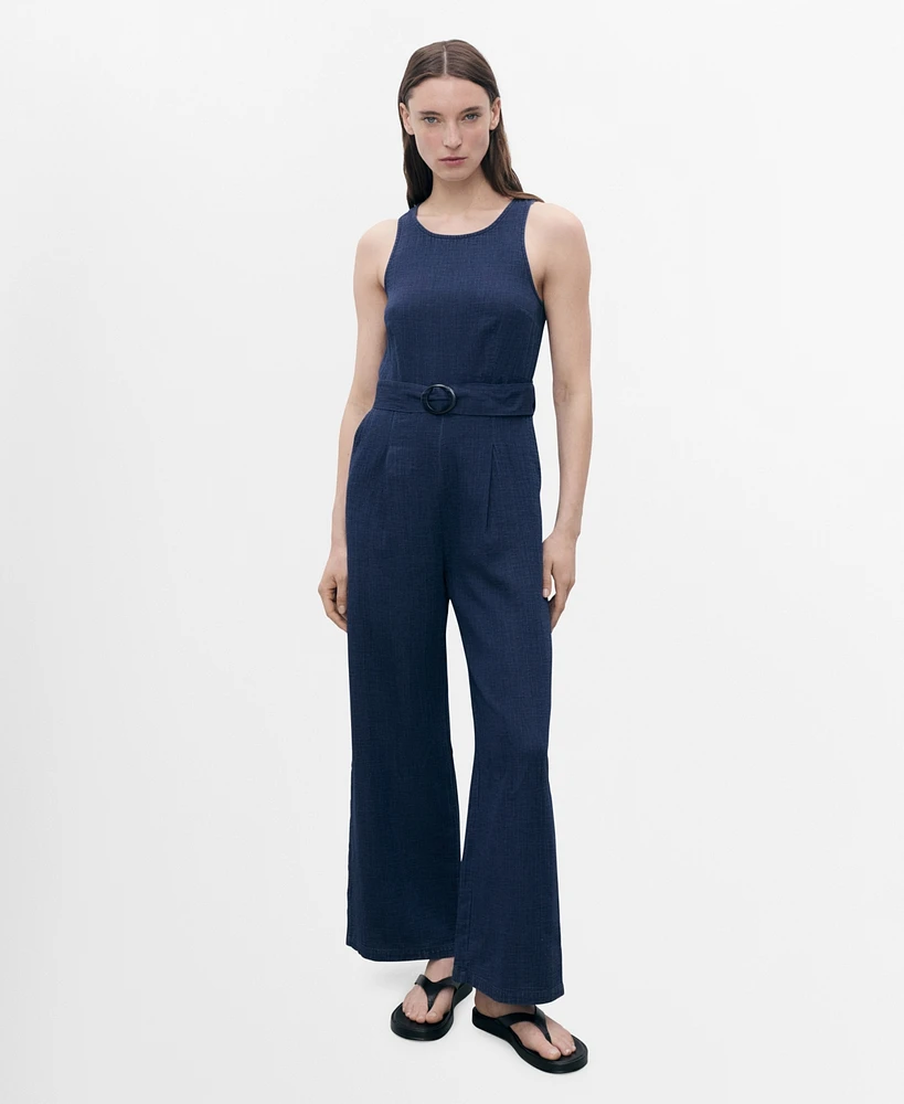 Mango Women's Long Soft Denim Jumpsuit