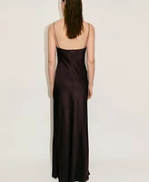 Mango Women's Gathered V-Neckline Satin Dress
