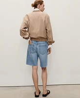 Mango Women's Frayed Hem Denim Bermuda Shorts