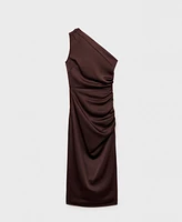 Mango Women's Side Slits Asymmetrical Satin Dress