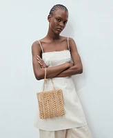 Mango Women's Metal Rings Natural Fiber Bag