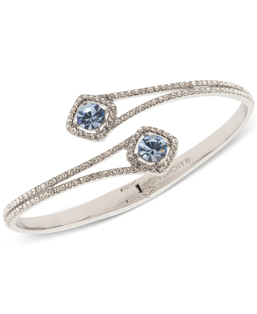 Givenchy Silver-Tone Pave & Round Crystal Halo Bypass Bangle Bracelet
