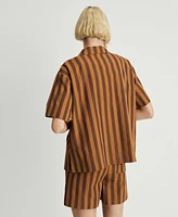 Mango Women's Two-Tone Woven Striped Short Sleeve Sleepshirt