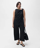 Mango Women's Draped Neck Long Culotte Jumpsuit