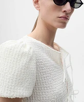 Mango Women's Bow Closure Textured Blouse