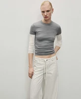 Mango Women's Stripes and Belt Wide Leg Jeans