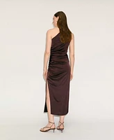 Mango Women's Side Slits Asymmetrical Satin Dress